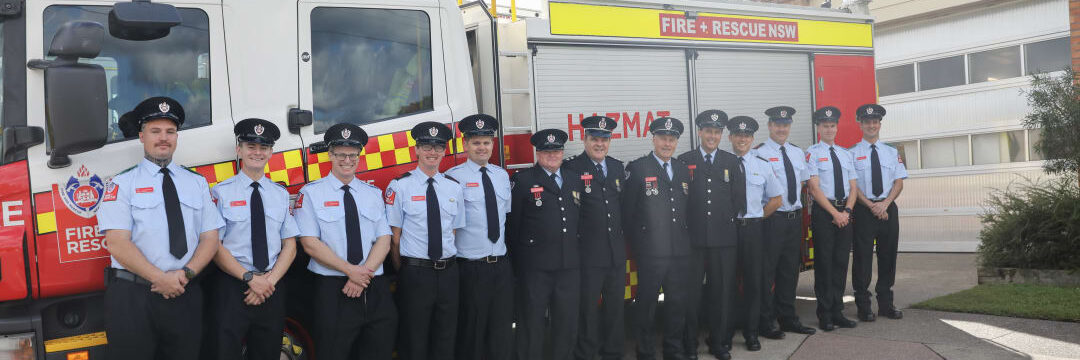 All dressed up outside Taree Fire Station for Saturday’s centenary commemoration. Photo: FRNSW