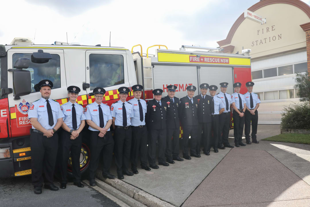 All dressed up outside Taree Fire Station for Saturday’s centenary commemoration. Photo: FRNSW