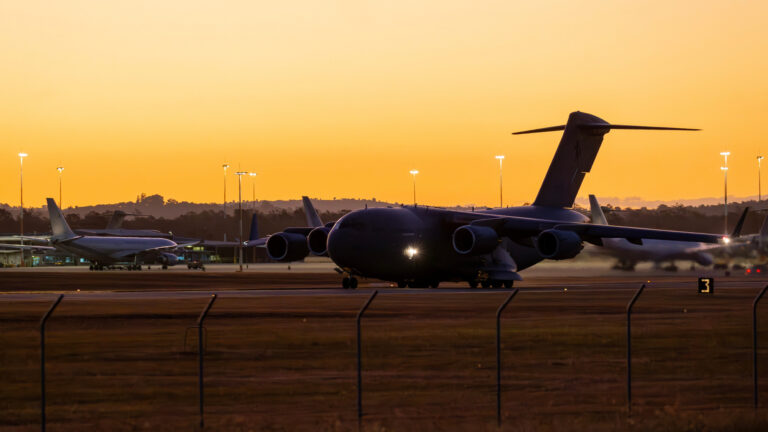A C17 heavy transport aircraft takes off from RAAF Base Amberley, Qld, late last week. Photo: LACW Nell Bradbury/Department of Defence 2025