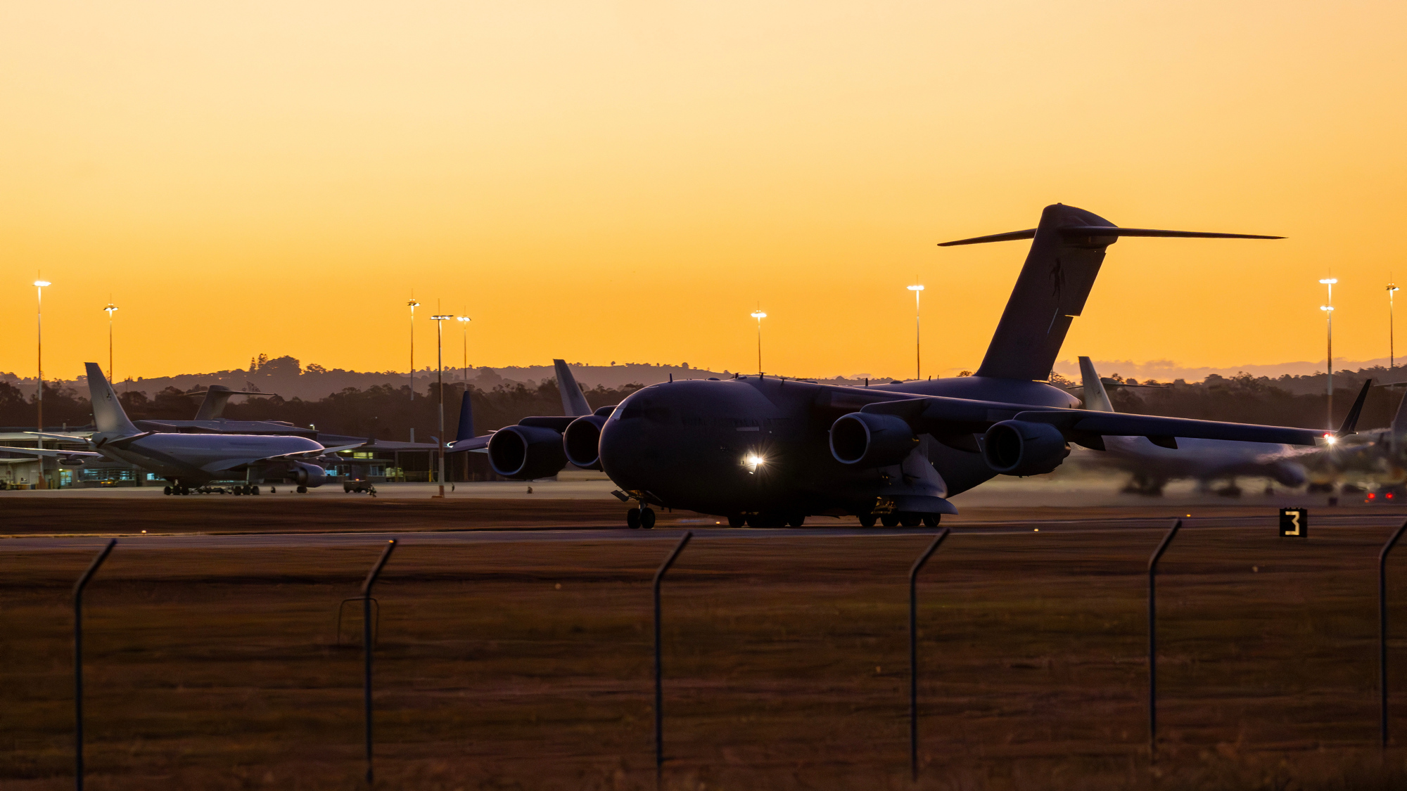 A C17 heavy transport aircraft takes off from RAAF Base Amberley, Qld, late last week. Photo: LACW Nell Bradbury/Department of Defence 2025