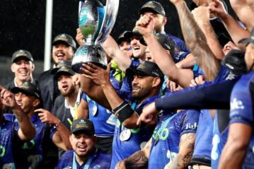 The Blues had a ‘win’ after their game with a Melbourne fan winning the Fantasy competition. Photo: Super Rugby Pacific
