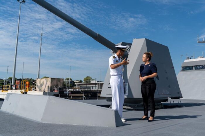 JS Yahagi captain Commander Tamura Masayoshi with Chief Minister Lia Finocchiaro. Photo: supplied/NT Government