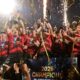 The Crusaders celebrate in Christchurch on Saturday night. Photo: Super Rugby Pacific