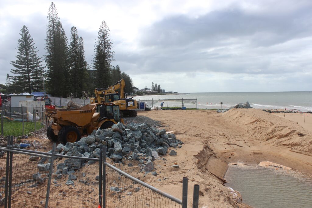 Coastal ... the seawall at Charlish Park, Redcliffe, is being reinforced. Photo: ANDREW KACIMAIWAI