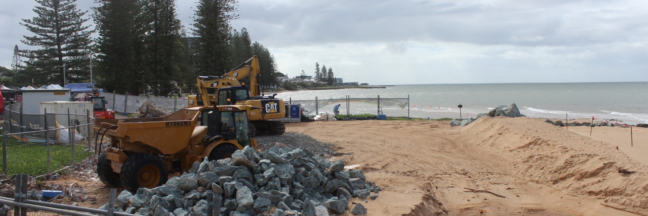 The seawall at Charlish Park, Redcliffe, is being reinforced. Photo: ANDREW KACIMAIWAI