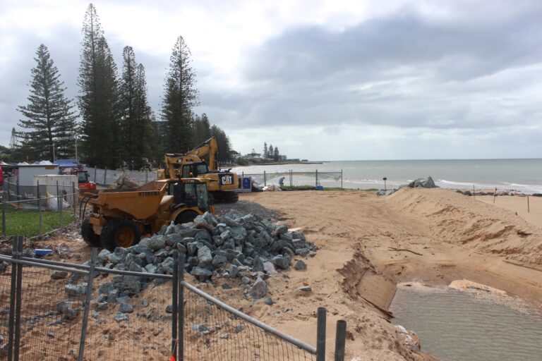 The seawall at Charlish Park, Redcliffe, is being reinforced. Photo: ANDREW KACIMAIWAI