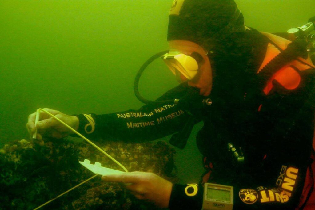 A museum diver in Newport Harbor waters in 2019. Photo: supplied