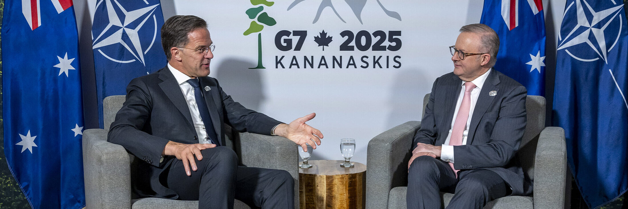CAPTION NATO Secretary-General Mark Rutte talks to Anthony Albanese at the summit. Photo: NATO
