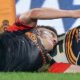 Chiefs playmaker Damien Mackenzie prevents Brumbies winger Tom Wright from scoring a try on Saturday. Photo: Super Rugby Pacific