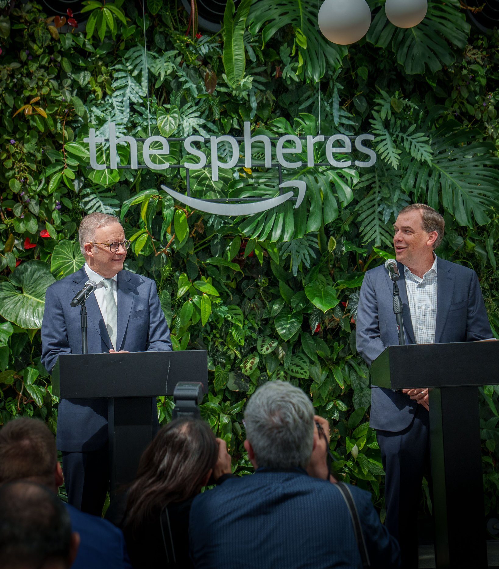 PM Anthony Albanese with AWS CEO Matt Garman at the Seatle press conference. Photo: @AlboMP/X (Twitter)