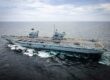 The CSG flagship HMS Prince of Wales off the coast of India on June 15. Photo: LPhot Bill Spurr © Crown copyright 2025.