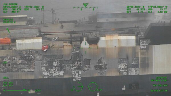 Camera footage shows the damage done to the vessel. Photo: USCG Alaska