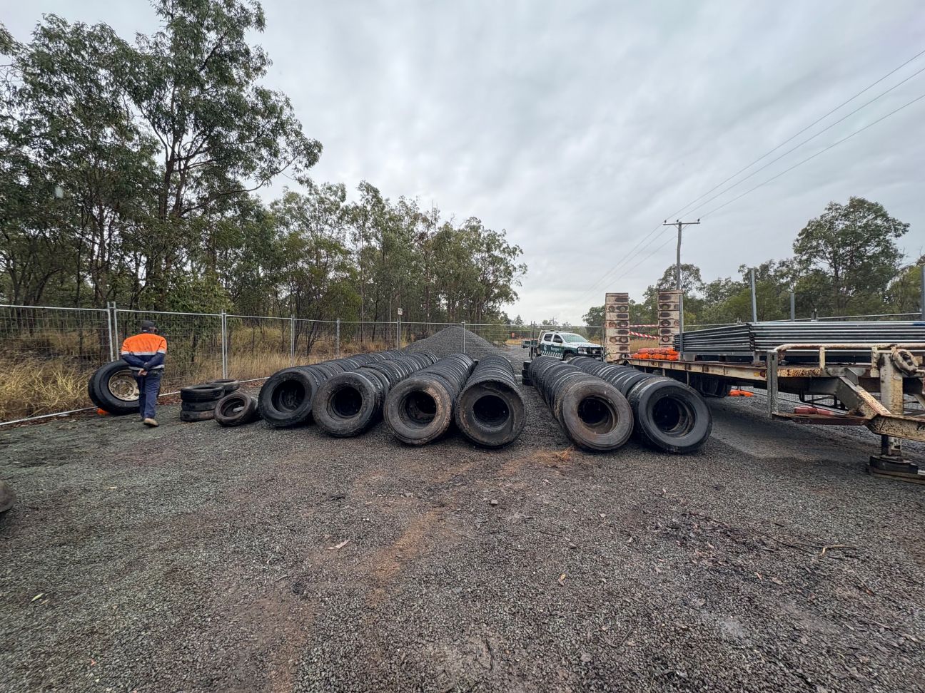 The recovered 200+ tyres whose presence delayed controlled burn. Photo: Qld Environment Department.