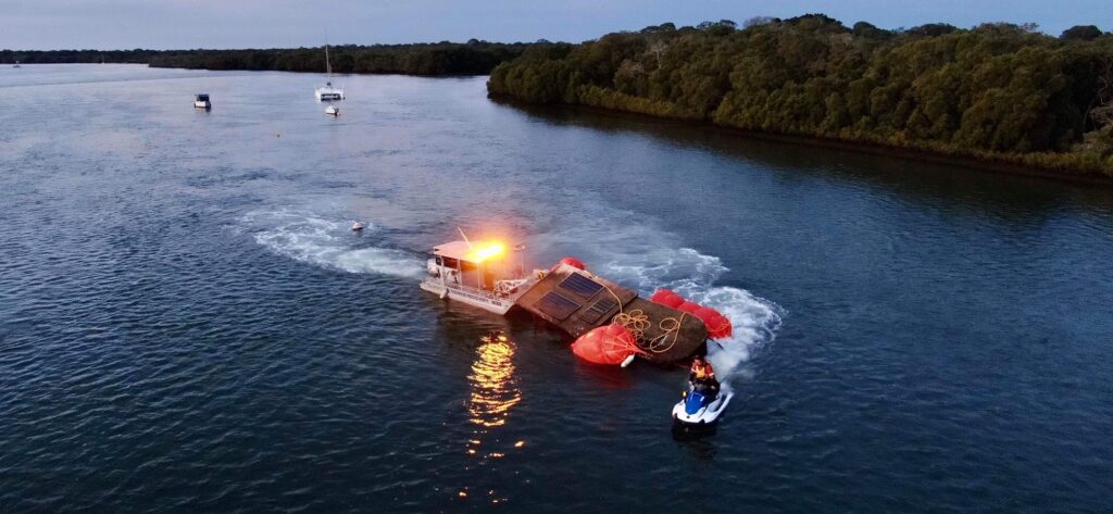 FILE: The Daisy May is refloated in the Caboolture River in September 2020. Photo: Maritime Safety Queensland