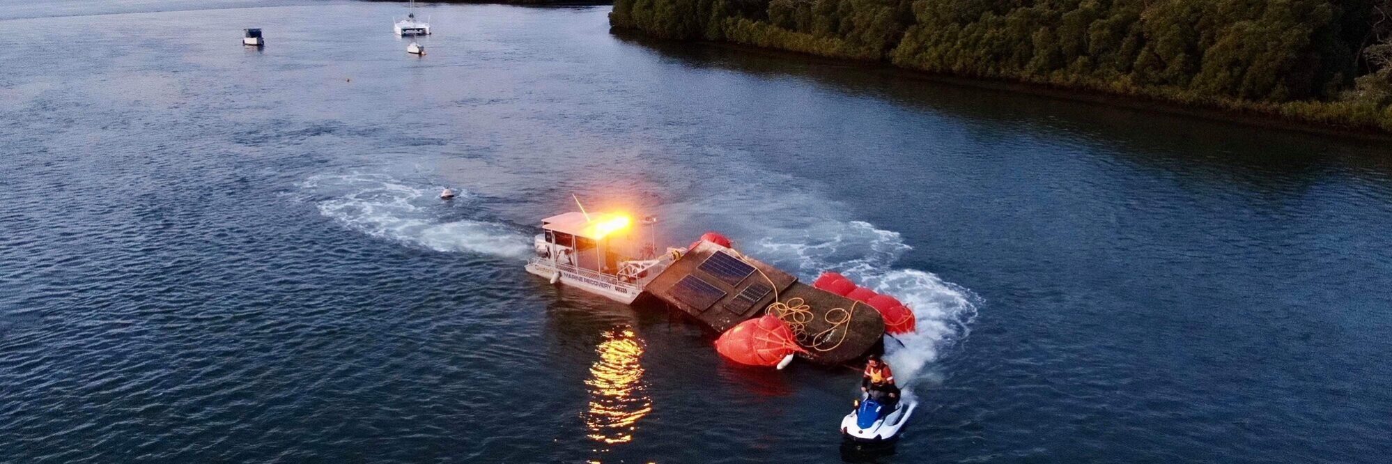 FILE: The Daisy May is refloated in the Caboolture River in September 2020. Photo: Maritime Safety Queensland