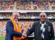 Prime ministers Anthony Albanese and Sitiveni Rabuka before the Wallabies-Fiji game in Newcastle on Sunday. Photo: @AlboMP/ X (twitter)