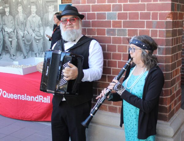 Thursday, July 31, 2025: Terry and Janet Million at Queensland Rail’s 160th birthday celebrations at Roma Street, Brisbane. Photo: ANDREW KACIMAIWAI