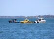 Marine rescue vessels off Pelican Park at Woody Point, Redcliffe. Photo: ANDREW KACIMAIWAI