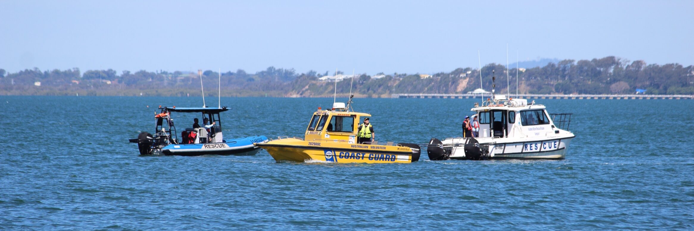 Marine rescue vessels off Pelican Park at Woody Point, Redcliffe. Photo: ANDREW KACIMAIWAI