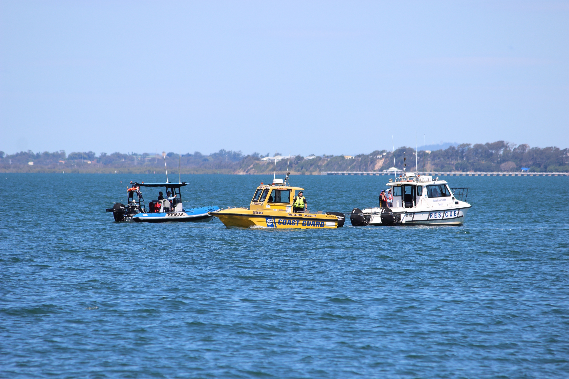 Marine rescue vessels off Pelican Park at Woody Point, Redcliffe. Photo: ANDREW KACIMAIWAI