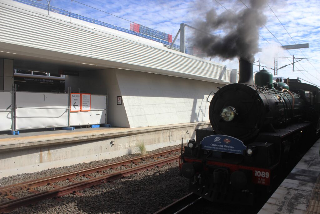 Thursday, July 31, 2025: Bety pulls in at Queensland Rail’s 160th birthday celebrations at Roma Street, Brisbane. Photo: ANDREW KACIMAIWAI