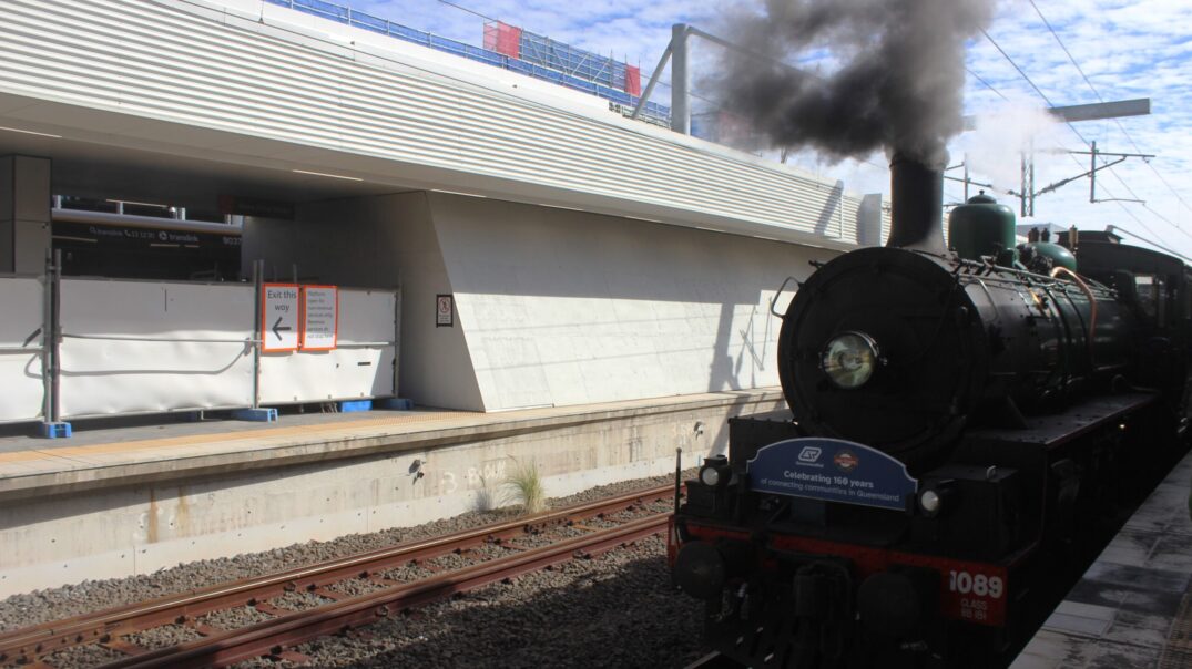 Thursday, July 31, 2025: Bety pulls in at Queensland Rail’s 160th birthday celebrations at Roma Street, Brisbane. Photo: ANDREW KACIMAIWAI