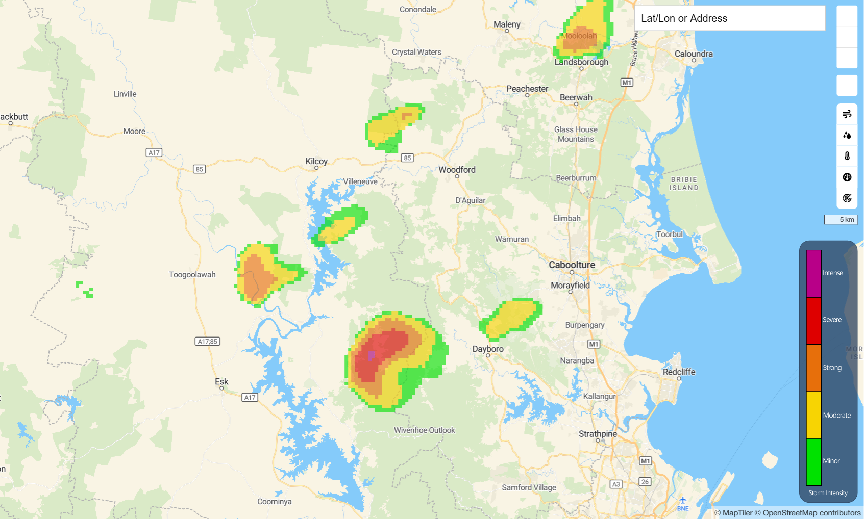Thunderstorm tracking as seen on disaster dashboard. Image supplied/MBCC