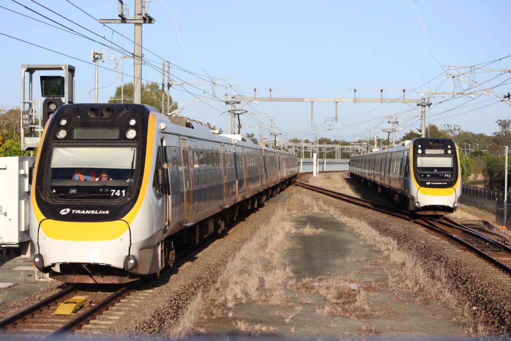 BRISBANE-GOLD COAST, QLD: Translink trains arrive at Kippa Ring rail station on Wednesday, August 27, 2025. Photo: ANDREW KACIMAIWAI