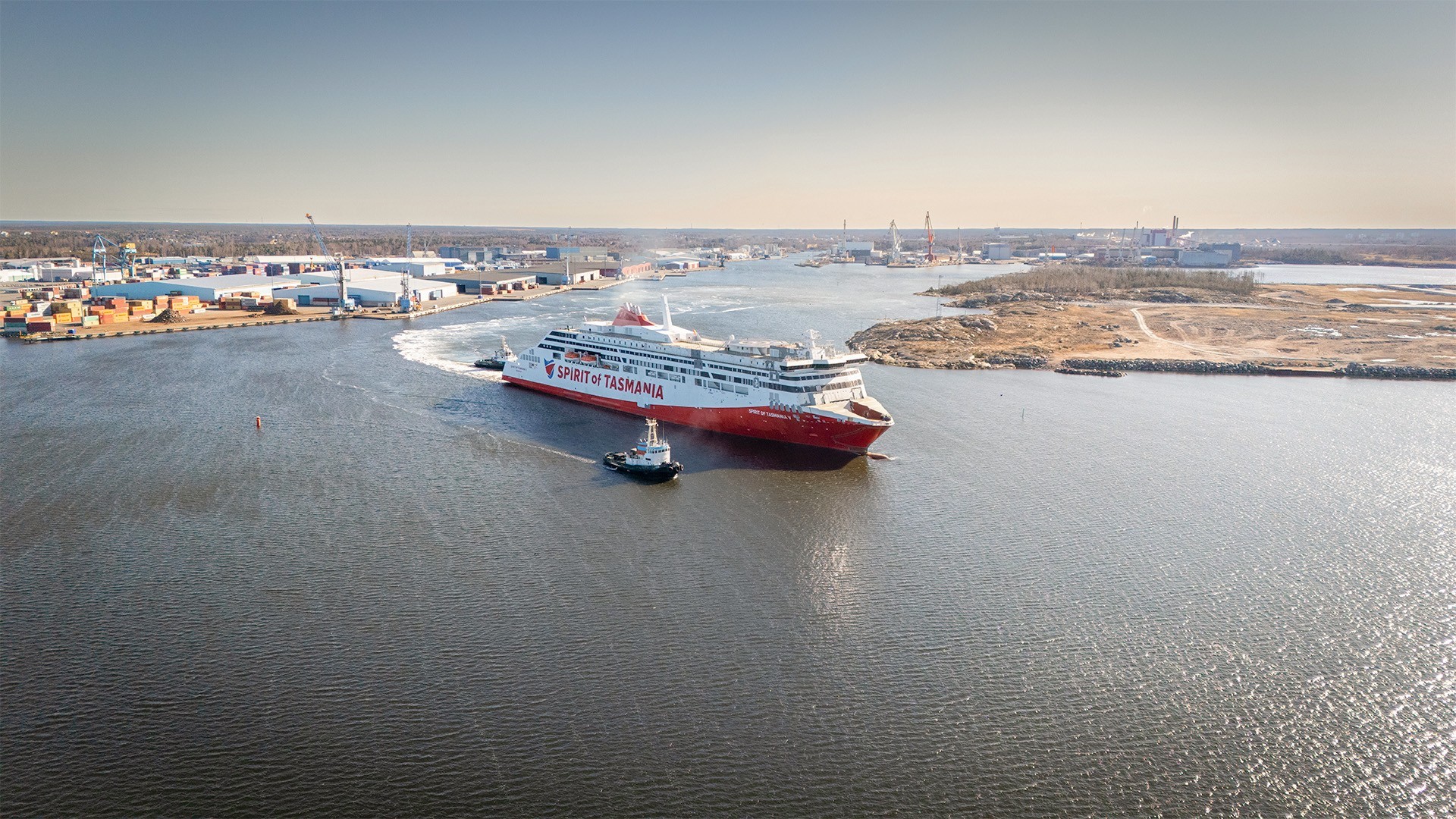 The Spirit of V ferry on its first sea trial at the Finnish shipyard in April. Photo: Sprit of Tasmania