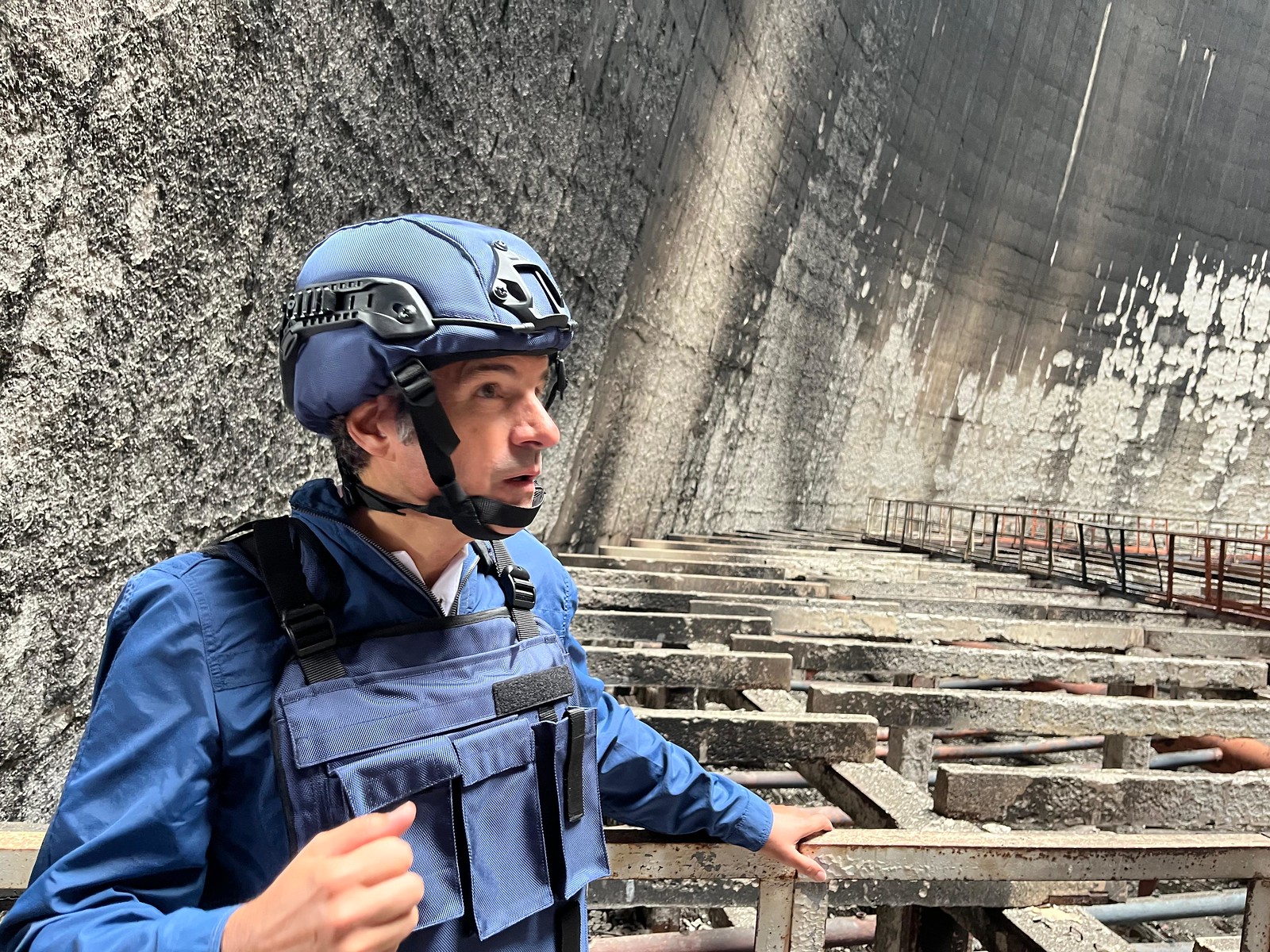FILE … IAEA boss Rafael Mariano Grossi inside a cooling tower at Ukraine’s Zaporizhzhya Nuclear Power Plant in September 2024. Photo: Juraj Rovny / IAEA