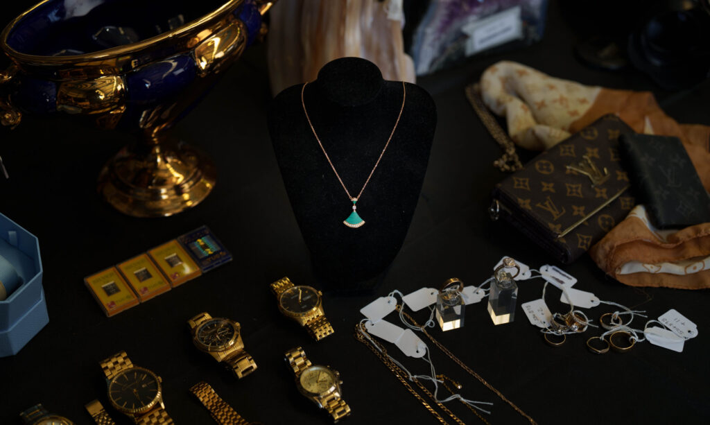 The necklace and other jewellery that is being auctioned off. Photo: Brisbane Airport