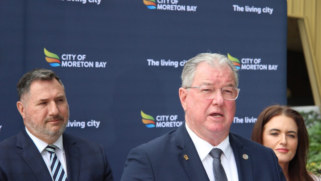 Air taxis ... Moreton Bay Mayor Peter Flannery is flanked by Qld Environment Minister Andrew Powell and Federal MP Ali France. Photo: ANDREW KACIMAIWAI