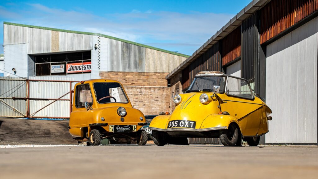 The Peel P50 (left) and Messerschmitt KR200 microcars both sold at auction in Sydney on Sunday, October 19, 2025. Photo: supplied