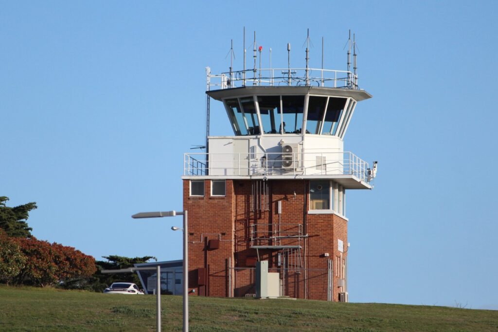 Qantas bases ... The control tower overlooking Hobart International Airport. Photo: ANDREW KACIMAIWAI