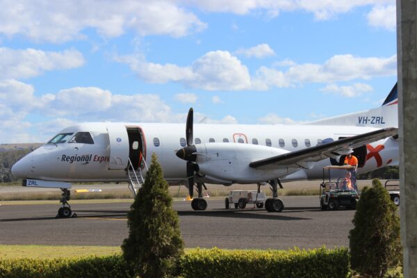 A Rex SAAB turboprop aircraft at Merimbula Airport, NSW. Photo: ANDREW KACIMAIWAI