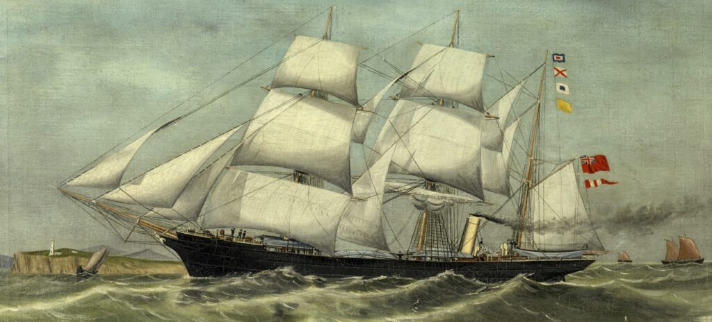 An 1885 oil painting of the Aurora under Captain James Fairweather. The Artist unidentified. Photo ANMM
