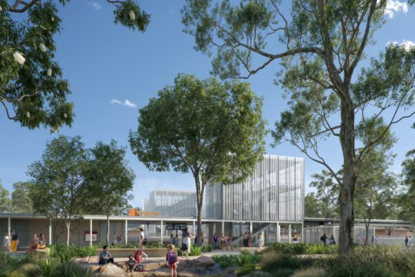 A render of Kingston Station entrance. Image: Qld Govt
