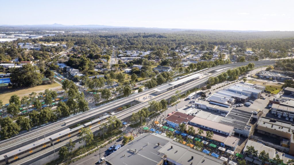A render of what the Woodridge rail station will look like. Image: Qld Govt