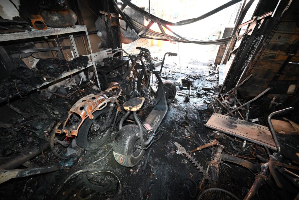 Lithium battery charging can lead to destructive fires very quickly. Photo: Qld Fire Department.