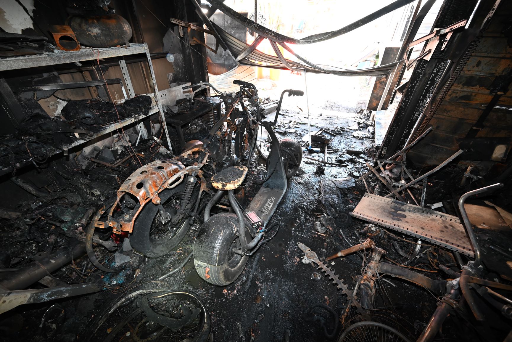 Lithium battery charging can lead to destructive fires very quickly. Photo: Qld Fire Department.