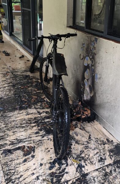 This e-bike’s lithium battery failed shortly after it was ridden. Photo: Qld Fire Department.