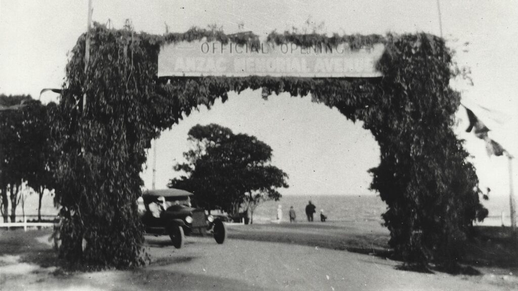 An arch built for the official opening of Anzac Avenue on December 5, 1925. Image courtesy of City of Moreton Bay.