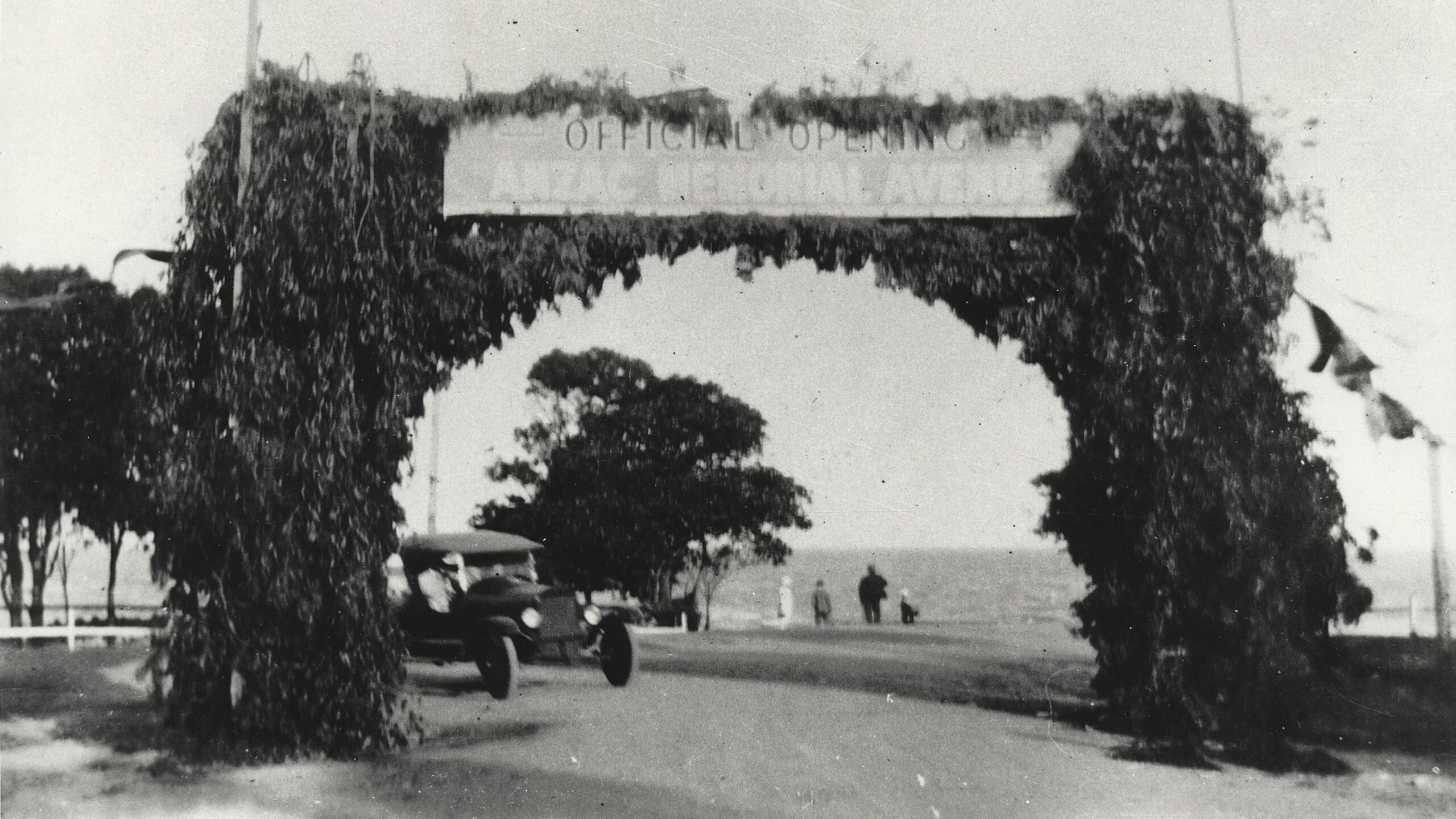 An arch built for the official opening of Anzac Avenue on December 5, 1925. Image courtesy of City of Moreton Bay.