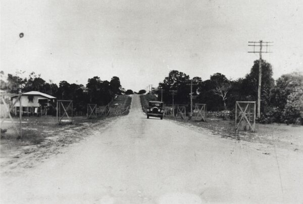 A car travels along Anzac Avenue circa 1925. Image courtesy of City of Moreton Bay.