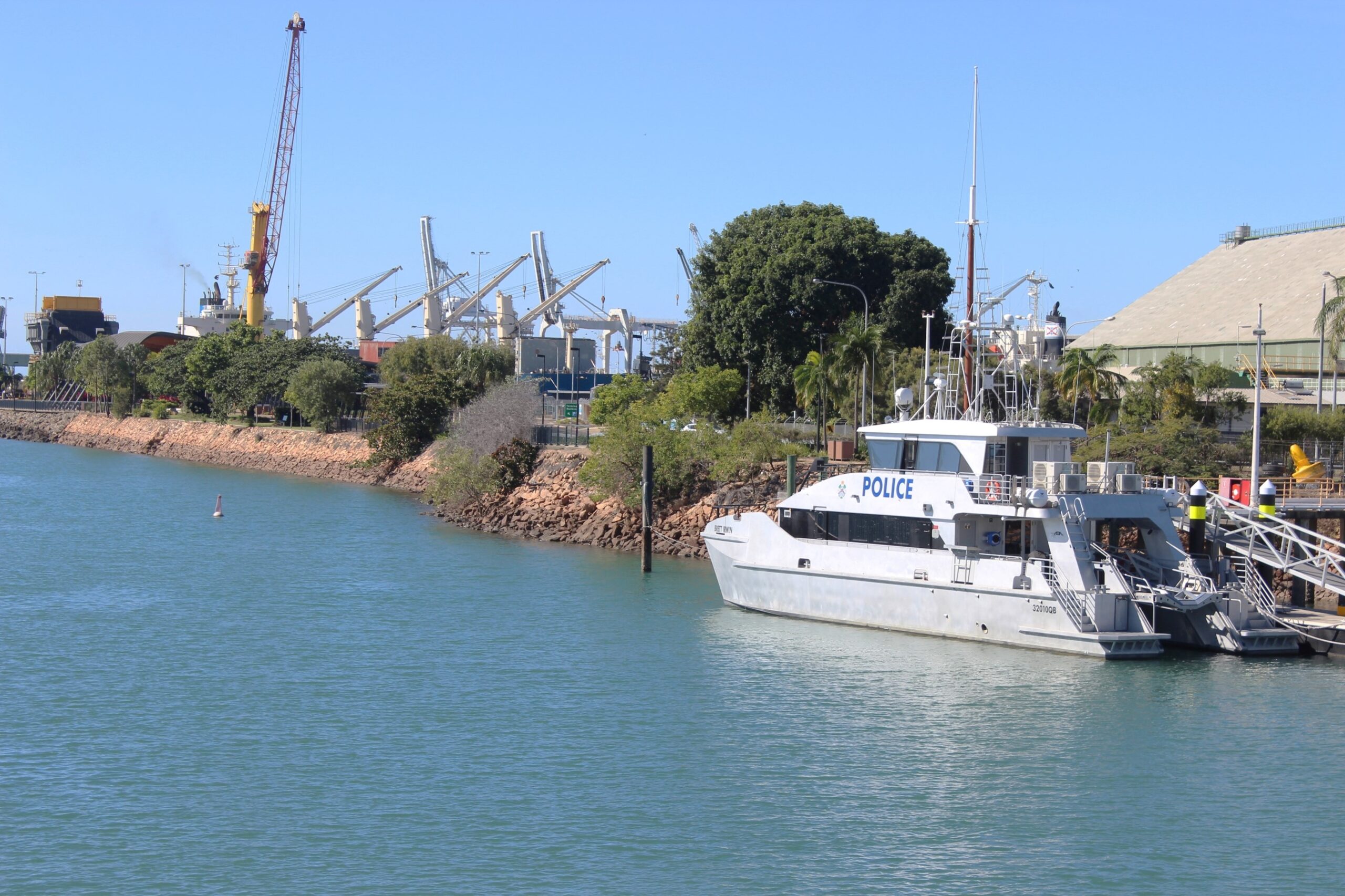 Boaties... A Queensland Water Police boat moored in the mouth of Ross Creek at Townsville. Photo: ANDREW KACIMAIWAI.