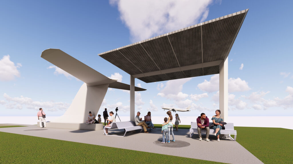 Fokker tail ... A computer rendering of what the new Brisbane Airport plane-spotting area will look like. Graphic: supplied