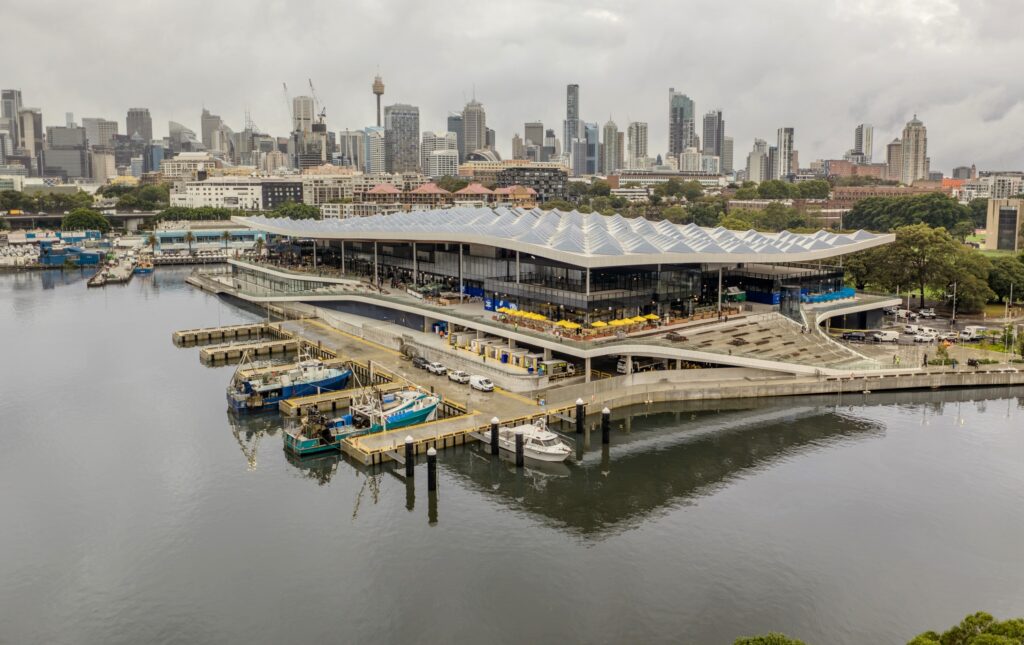 The new Sydney Fish Market on opening day. Photo: Grainger Films.