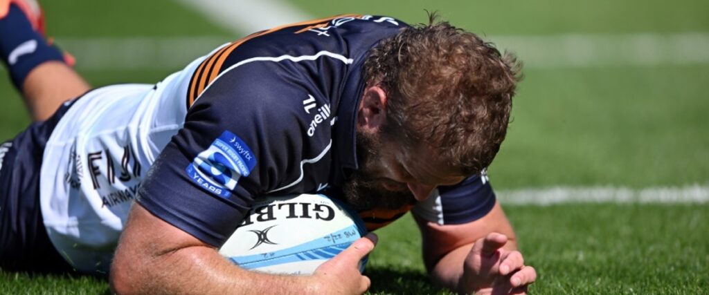 ACT Brumbies prop James Slipper scoring his try in Sunday’s day game. Photo: Super Rugby Pacific. v