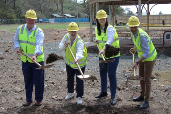 (L-R) Moreton Bay Peter Flannery, Redcliffe MP Kerri-Anne Dooley, Federal MP for Petrie Emma Cromer and councillor Karl Winchester ceremonially turn the dirt. Photo: ANDREW KACIMAIWAI