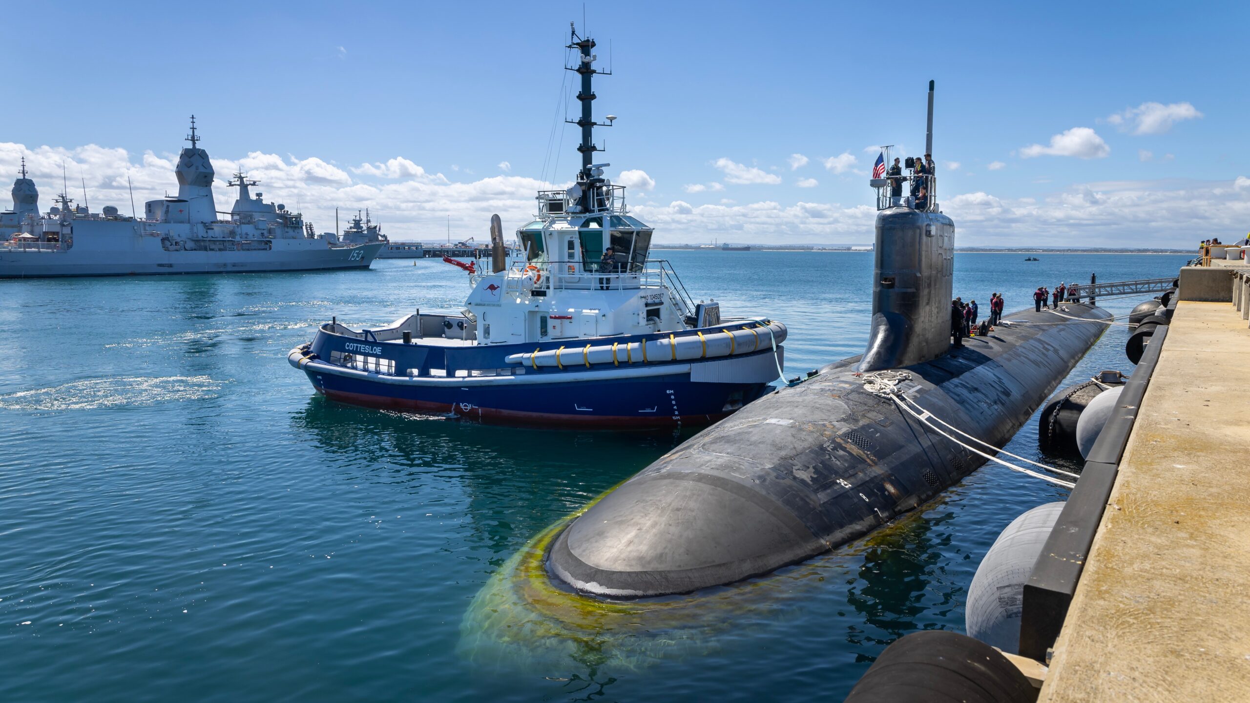steam ... THE USS Vermont (Virginia class) departs HMAS Stirling, WA, late last year. It was the first time Australia had hosted maintenance work under the leadership of a US team from Hawaii. Photo: Department of Defence.
